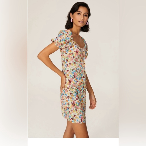 Andamane floral button-up mini dress with ruffle details size Large, brand new - Picture 4 of 10